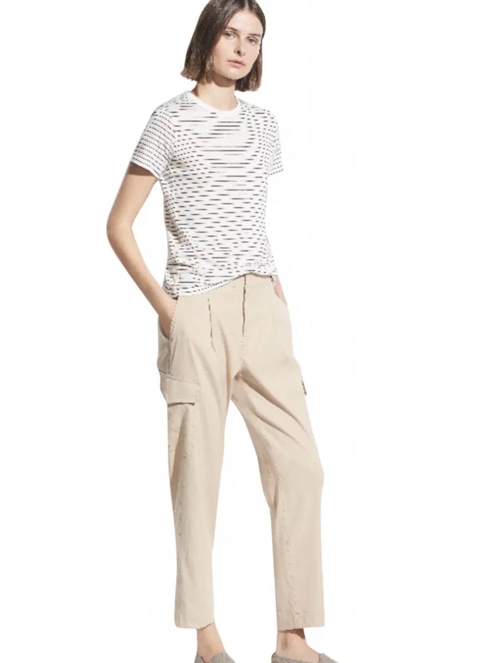 VINCE Oat Linen Blend Cargo Cropped Pants XS Classic Minimalist Old Money Luxury